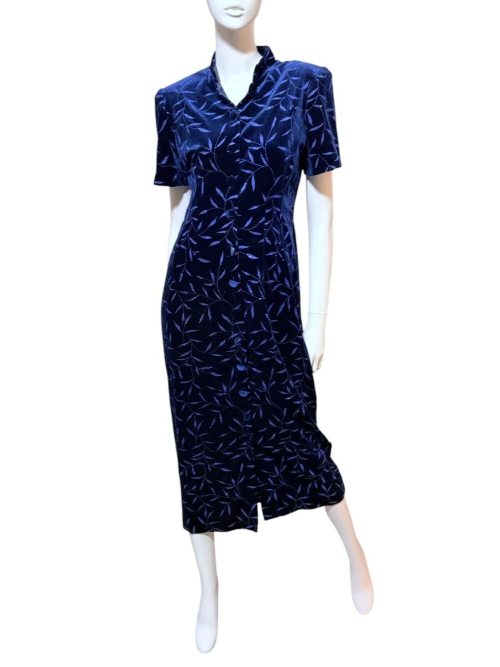 Vintage 90s Formal Maxi Dress 12 Velvet Glitter Midnight Cobalt Whimsigoth